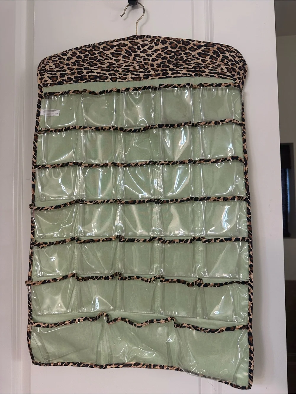 Leopard Trim Hanging Jewelry & Accessory Organizer in Mint Green